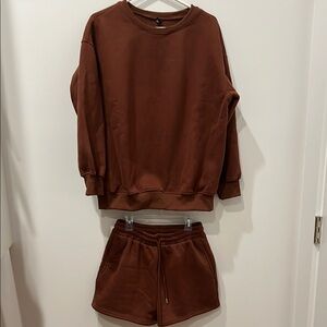 Brown Sweatshirt and Shorts Set